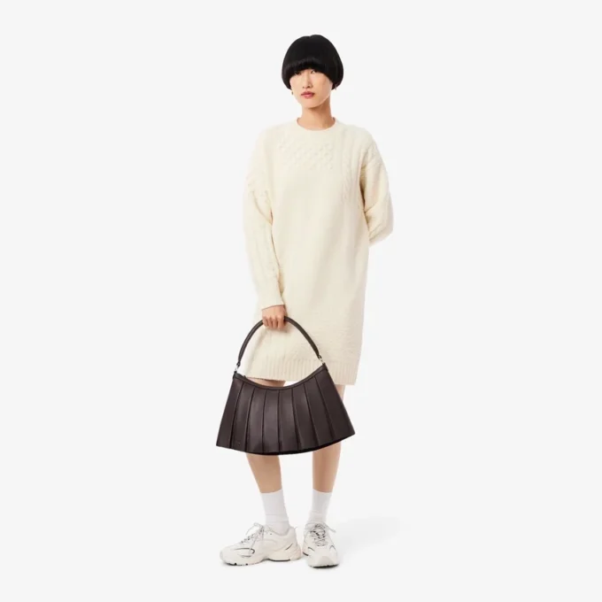 Vestido de malha de lã com efeito patchwork para mulher