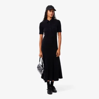 Vestido de malha felpuda com canelado e gola de polo para mulher