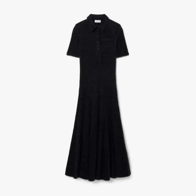 Vestido de malha felpuda com canelado e gola de polo para mulher