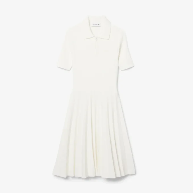 Vestido feminino com gola polo plissada
