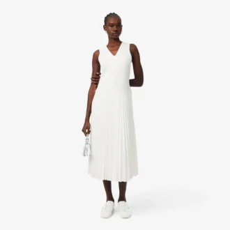 Vestido longo sem mangas com pregas