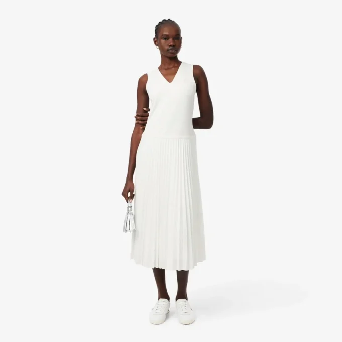 Vestido longo sem mangas com pregas