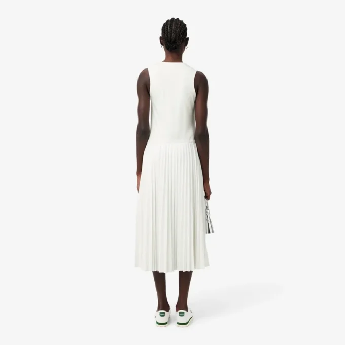 Vestido longo sem mangas com pregas