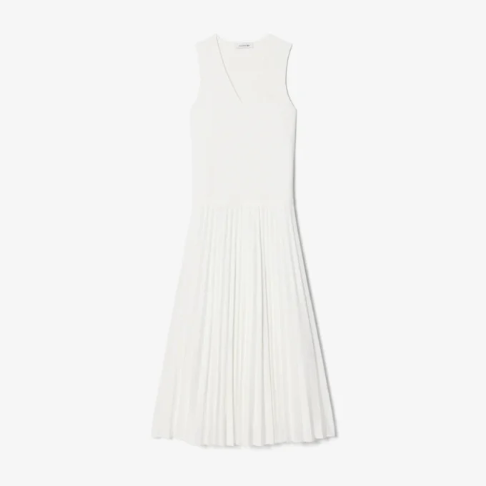 Vestido longo sem mangas com pregas