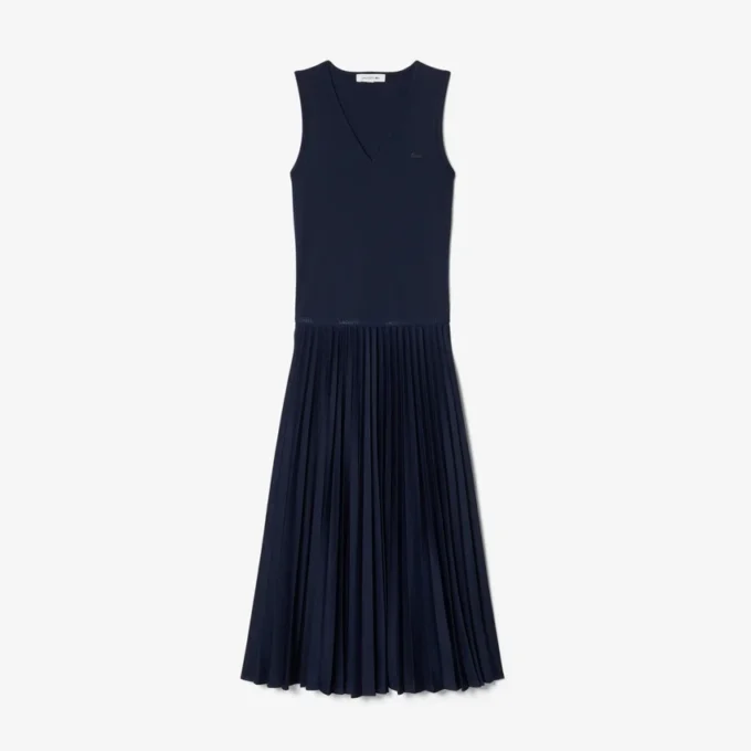 Vestido longo sem mangas com pregas