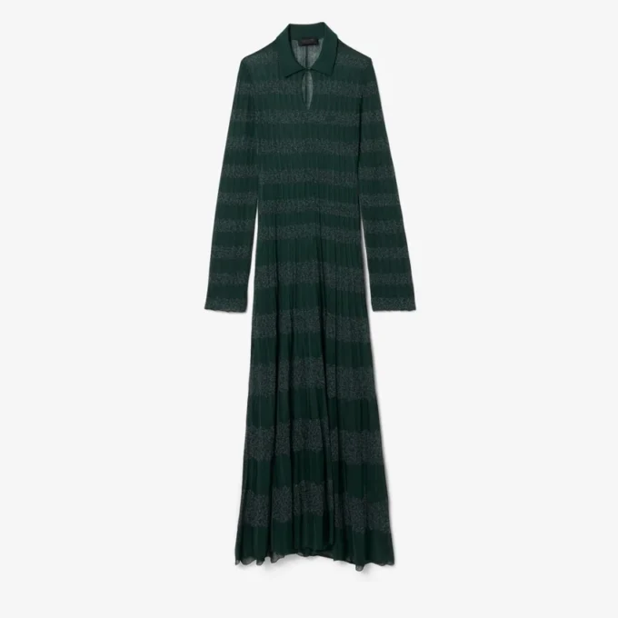Vestido Maxi com Gola Polo e Ponto de Malha da Passarela