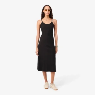 Vestido maxi de alças em malha de algodão com nervuras