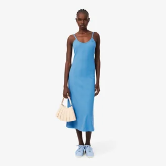 Vestido maxi de alças em malha de algodão com nervuras
