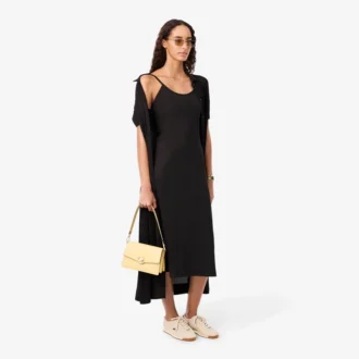Vestido maxi de alças em malha de algodão com nervuras