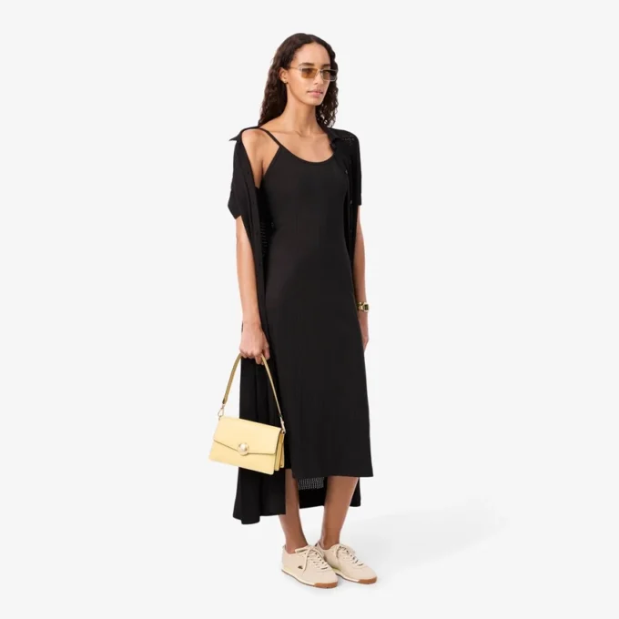 Vestido maxi de alças em malha de algodão com nervuras