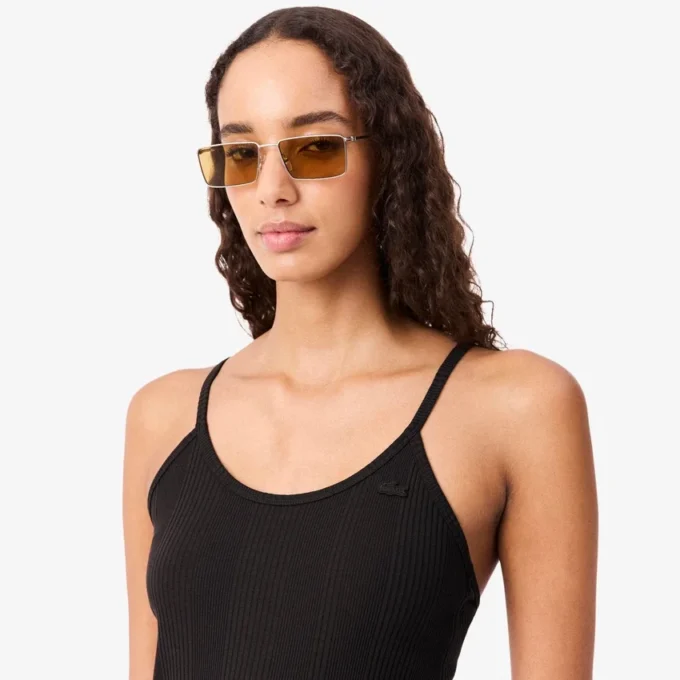 Vestido maxi de alças em malha de algodão com nervuras