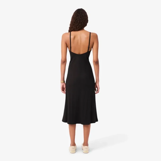 Vestido maxi de alças em malha de algodão com nervuras