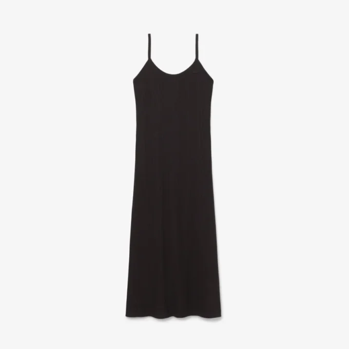 Vestido maxi de alças em malha de algodão com nervuras