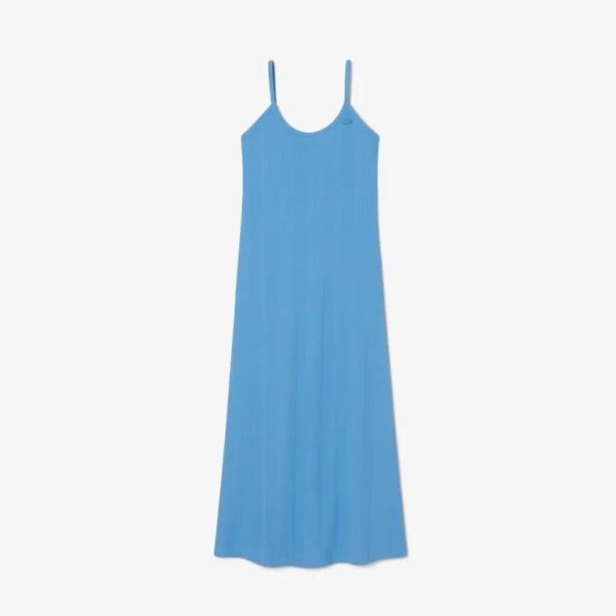 Vestido maxi de alças em malha de algodão com nervuras