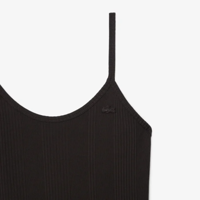 Vestido maxi de alças em malha de algodão com nervuras