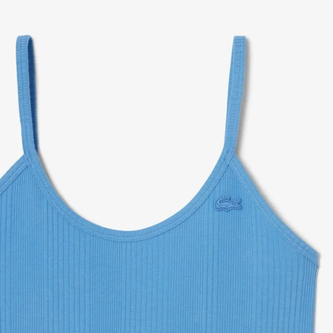 Vestido maxi de alças em malha de algodão com nervuras