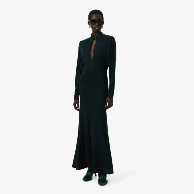 Vestido Maxi de Seda com Gola Polo Runway