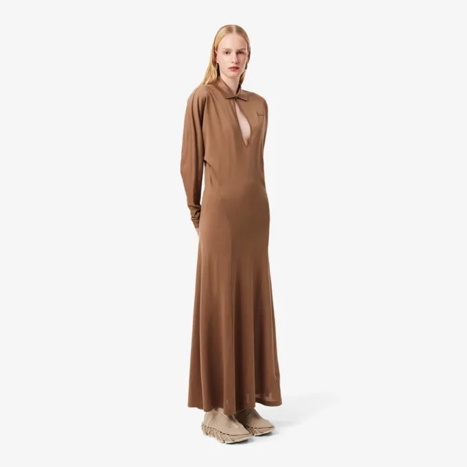 Vestido Maxi de Seda com Gola Polo Runway