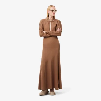 Vestido Maxi de Seda com Gola Polo Runway