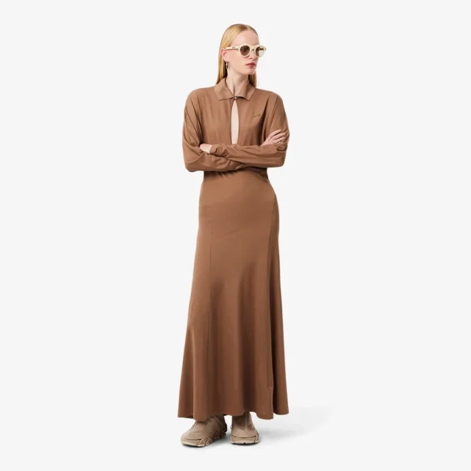 Vestido Maxi de Seda com Gola Polo Runway