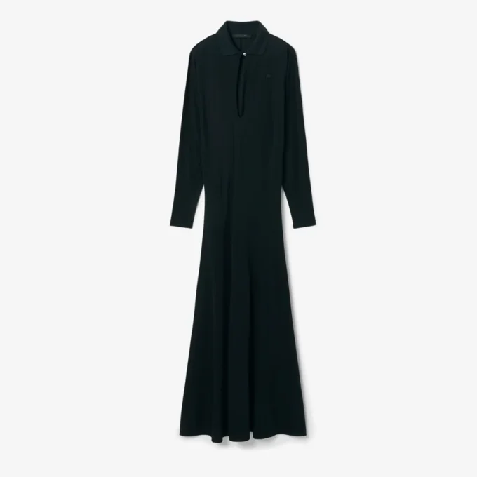 Vestido Maxi de Seda com Gola Polo Runway