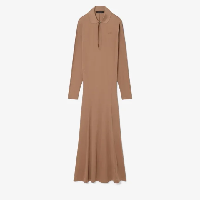 Vestido Maxi de Seda com Gola Polo Runway