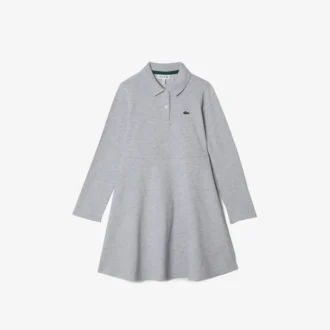 Vestido polo de manga comprida em piqué elástico para criança