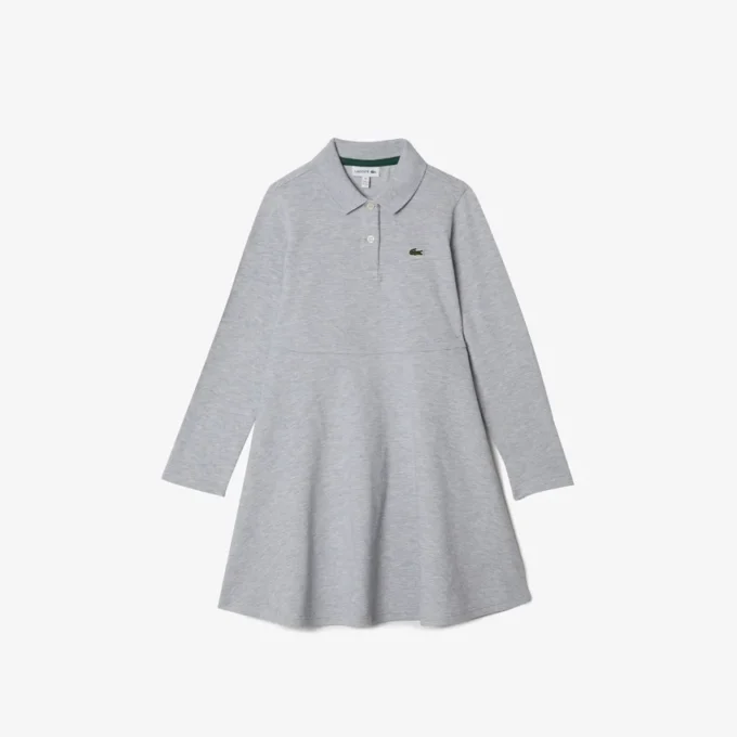 Vestido polo de manga comprida em piqué elástico para criança