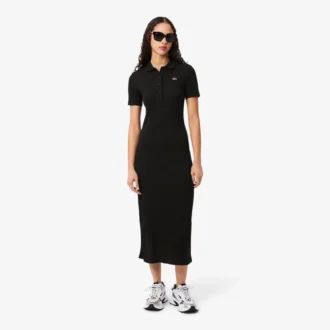 Vestido polo longo de algodão canelado para mulher