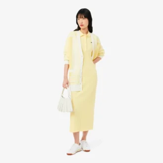 Vestido polo longo de algodão canelado para mulher