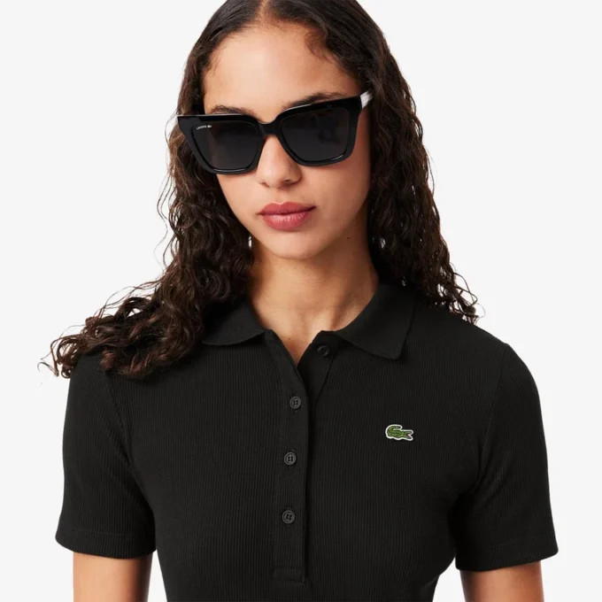 Vestido polo longo de algodão canelado para mulher