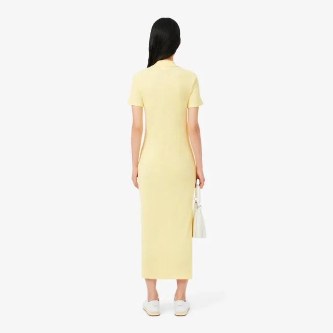 Vestido polo longo de algodão canelado para mulher