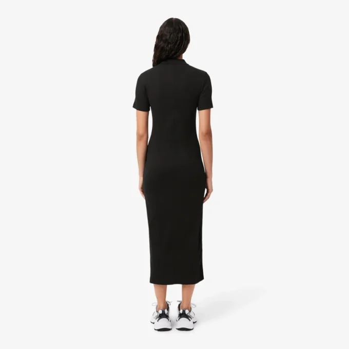 Vestido polo longo de algodão canelado para mulher