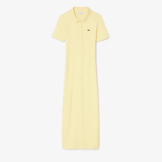 Vestido polo longo de algodão canelado para mulher