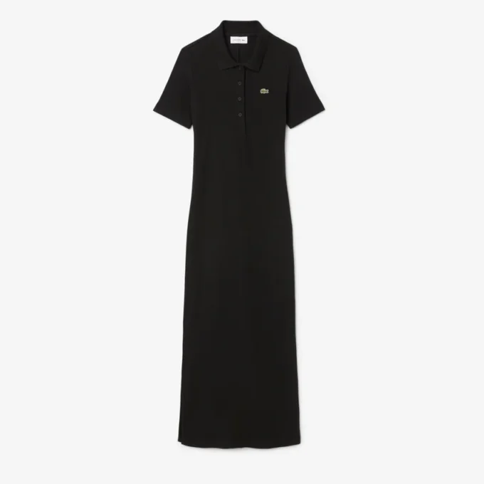 Vestido polo longo de algodão canelado para mulher