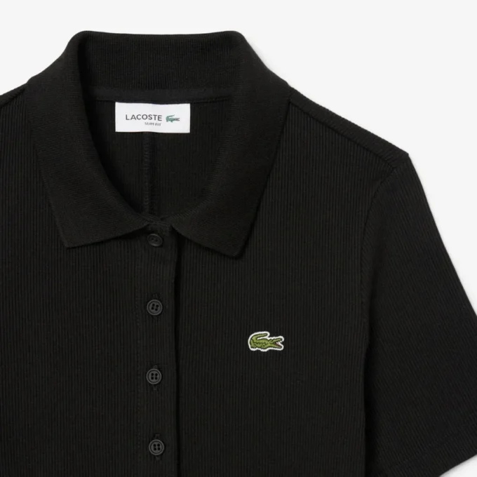 Vestido polo longo de algodão canelado para mulher