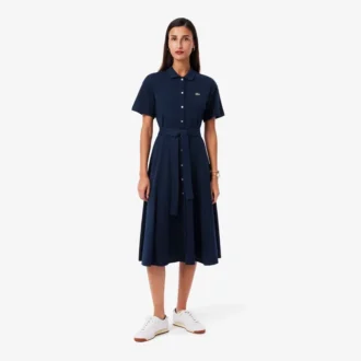 Vestido polo mini-piqué com corte evasê para mulher