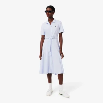 Vestido polo mini-piqué com corte evasê para mulher