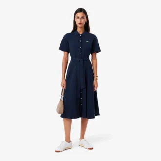 Vestido polo mini-piqué com corte evasê para mulher