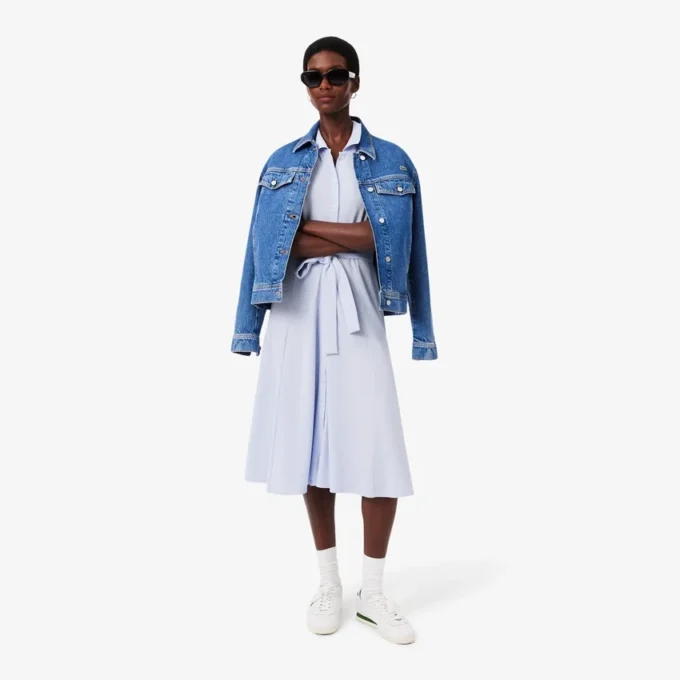 Vestido polo mini-piqué com corte evasê para mulher