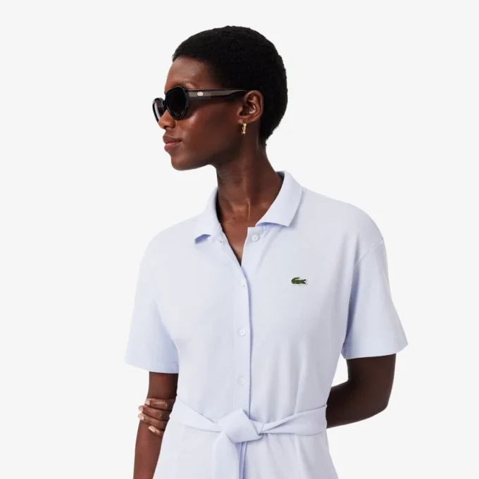 Vestido polo mini-piqué com corte evasê para mulher