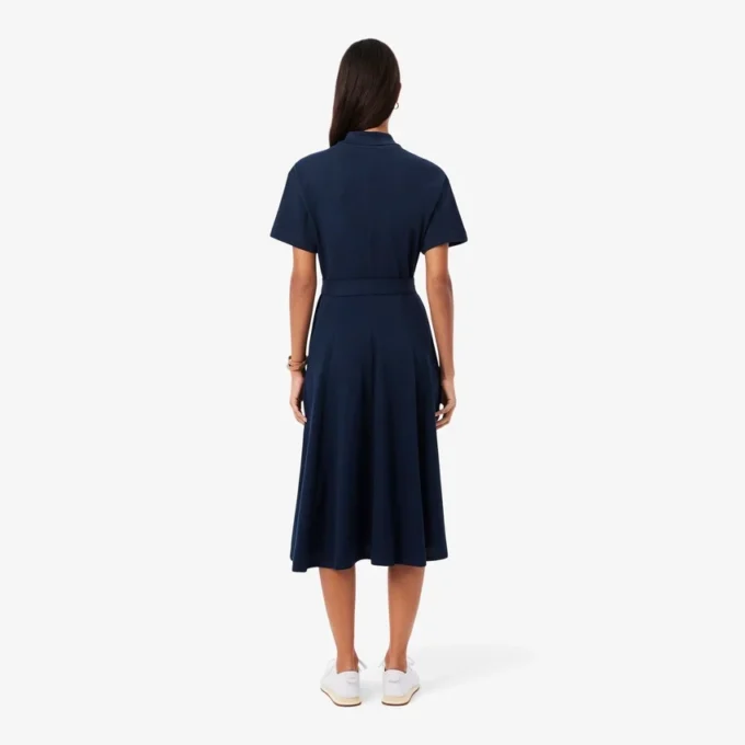Vestido polo mini-piqué com corte evasê para mulher