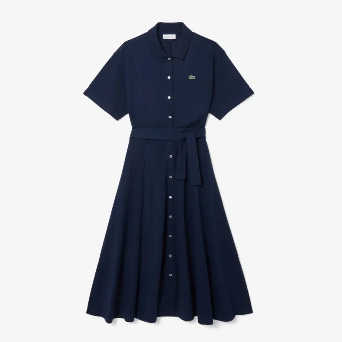 Vestido polo mini-piqué com corte evasê para mulher