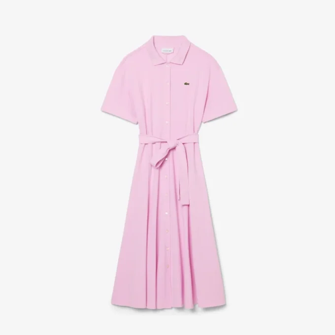 Vestido polo mini-piqué com corte evasê para mulher