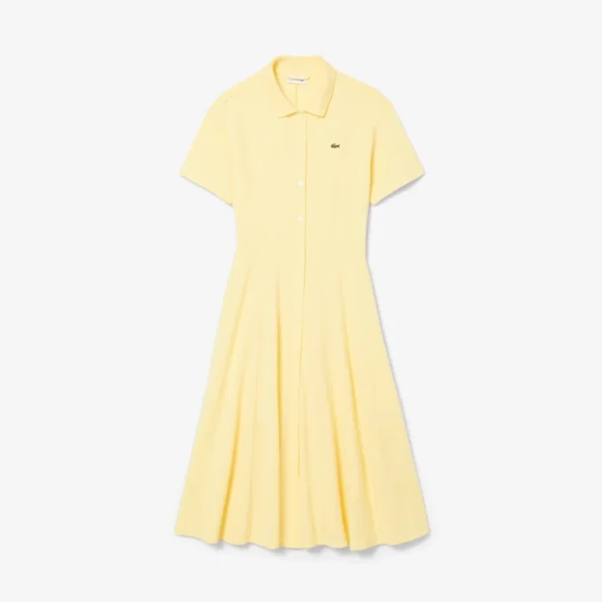 Vestido polo mini-piqué com corte evasê para mulher