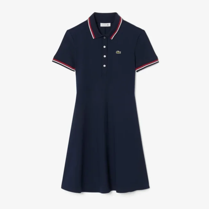 Vestido skater com gola de polo elástica para mulher