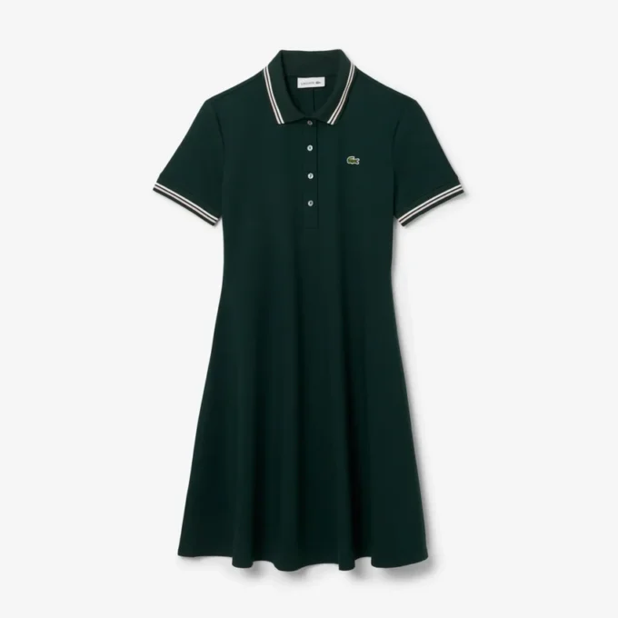 Vestido skater com gola de polo elástica para mulher